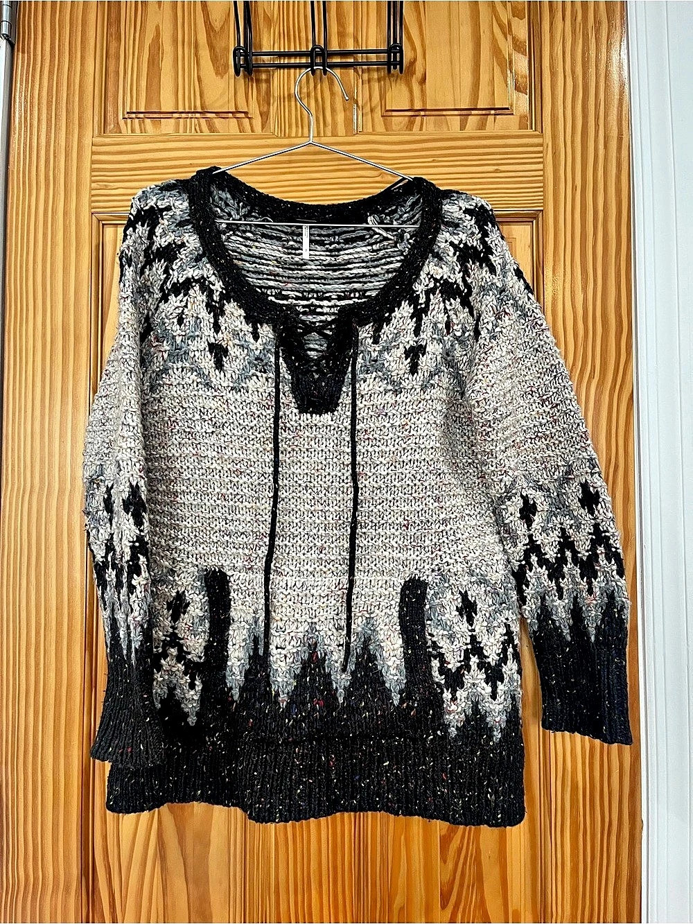 Free People Love Bug Nordic Fair Isle Lace Up Sweater Small